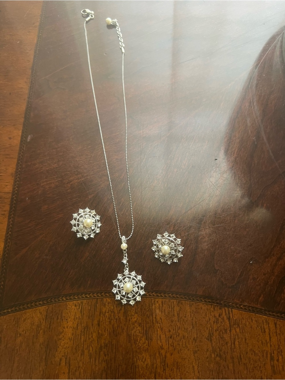 Pearl and Crystal Silver-Tone Necklace & Earrings Set